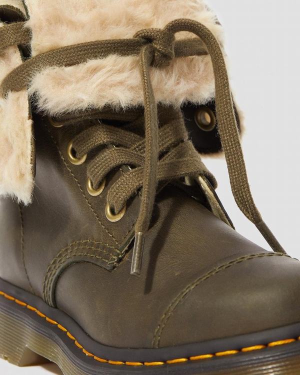 Dr Martens Dámské Zimni Boty Fur-lined Aimilita Olivy Zelené, CZ-405637